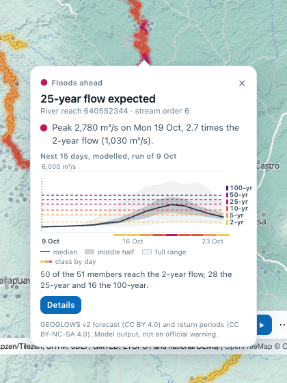 The plume for a river reach in Paraná, Brazil, expected to reach its 25-year flow