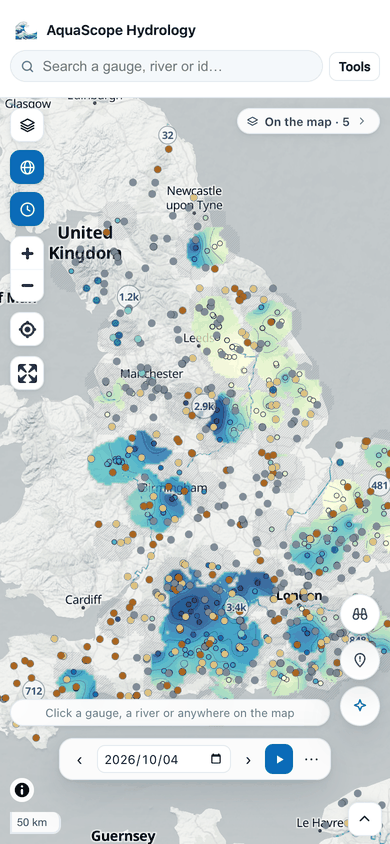 On a phone: the head surface over England